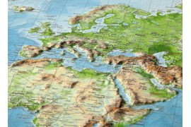 Carte du monde en relief zoom sur Europe et Asie