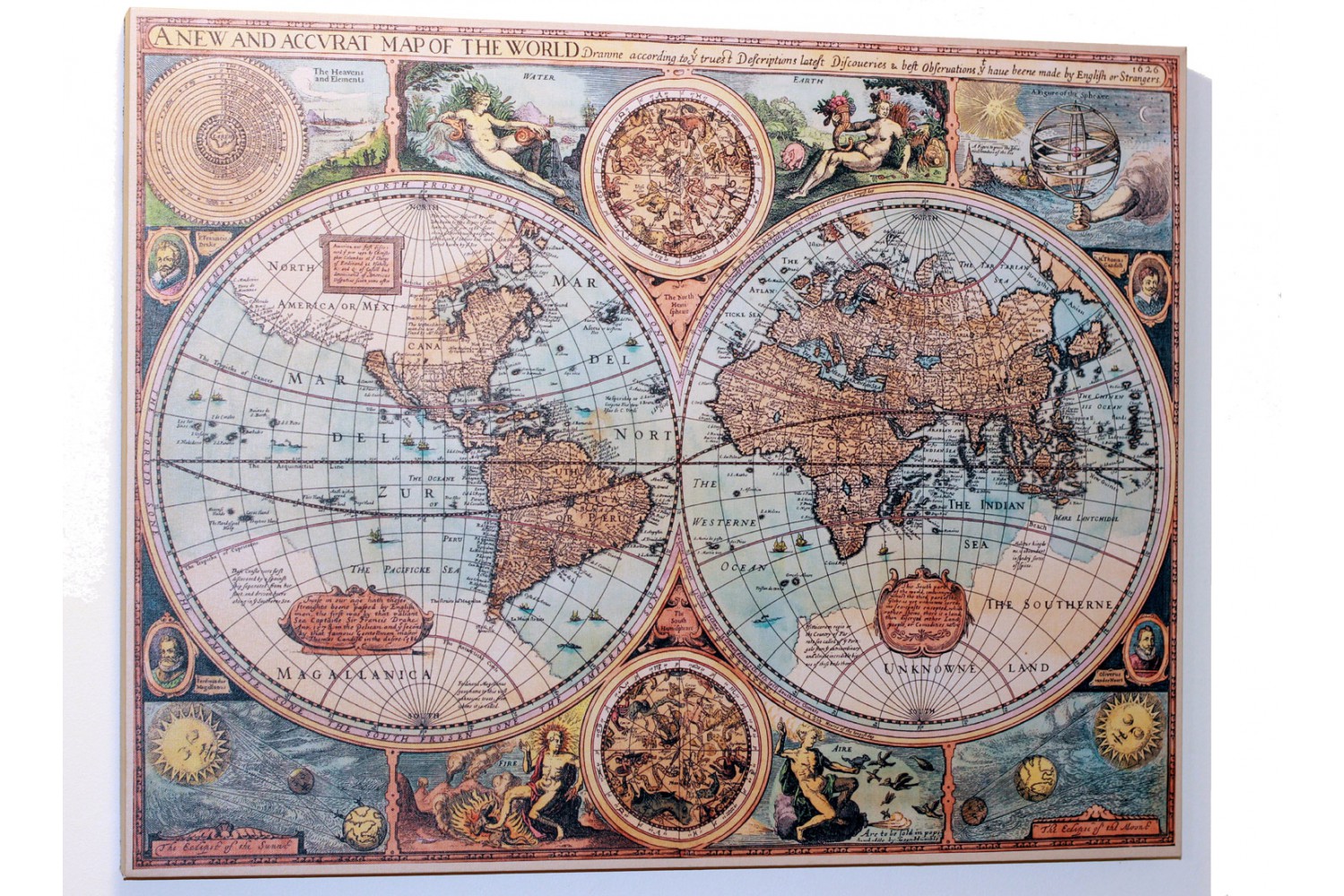Carte Du Monde Ancienne Sur Toile 1626 Antica Objets Et Cartes Anciennes