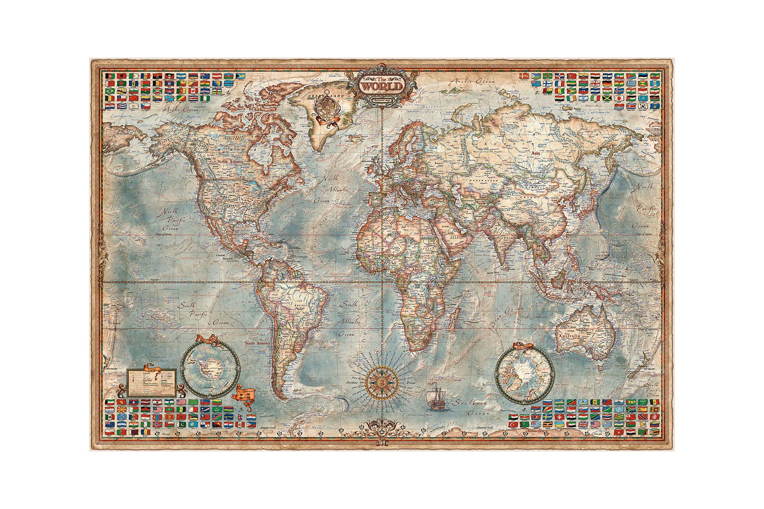 Carte du Monde geante Antique – laminée/encapsulée 201 cm x 116,5 cm de  Haut : : Fournitures de bureau