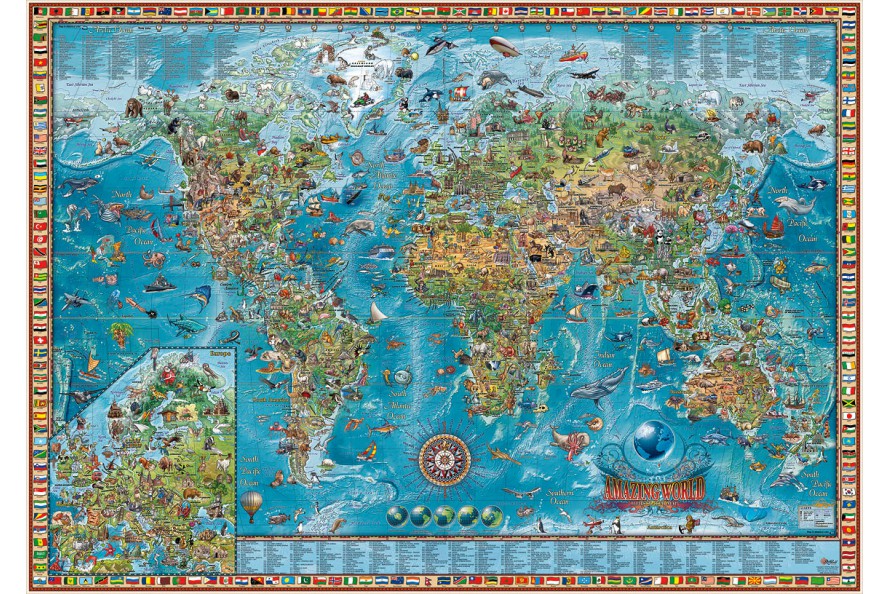 Poster Mappemonde Merveilles du Monde - Globes et mappemondes