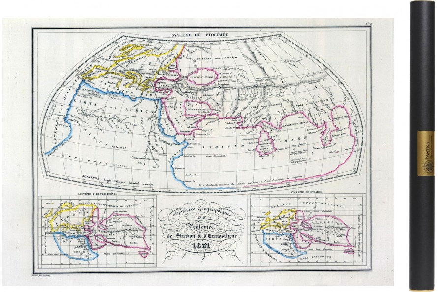 Carte des mondes anciens de Ptolémée, Strabon, et d'Erastothène en 1831