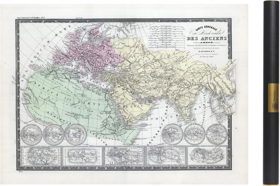 Carte des mondes anciens d'Aristote, Ptolémée, Strabon, et d'Erastothène en 1831