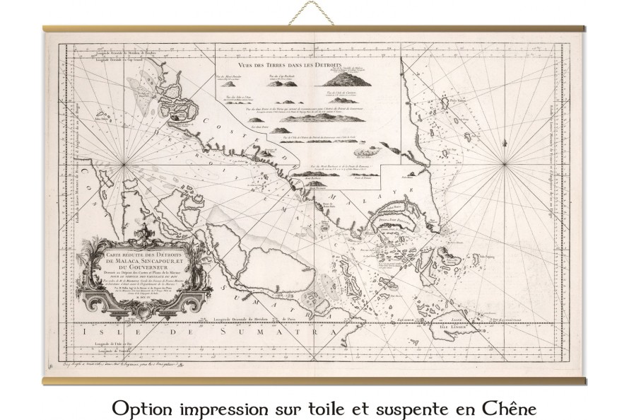 Carte ancienne du Détroit de Singapour et Malacca en 1755