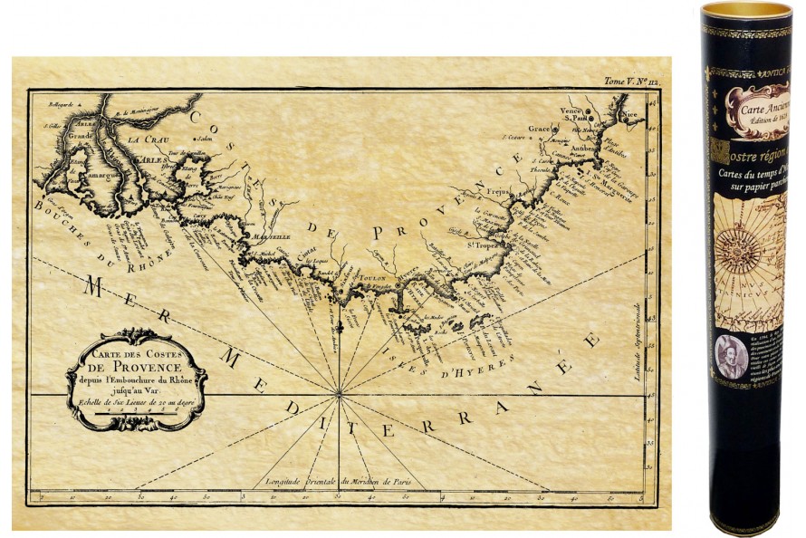 Portulan carte ancienne de la Provence en 1764