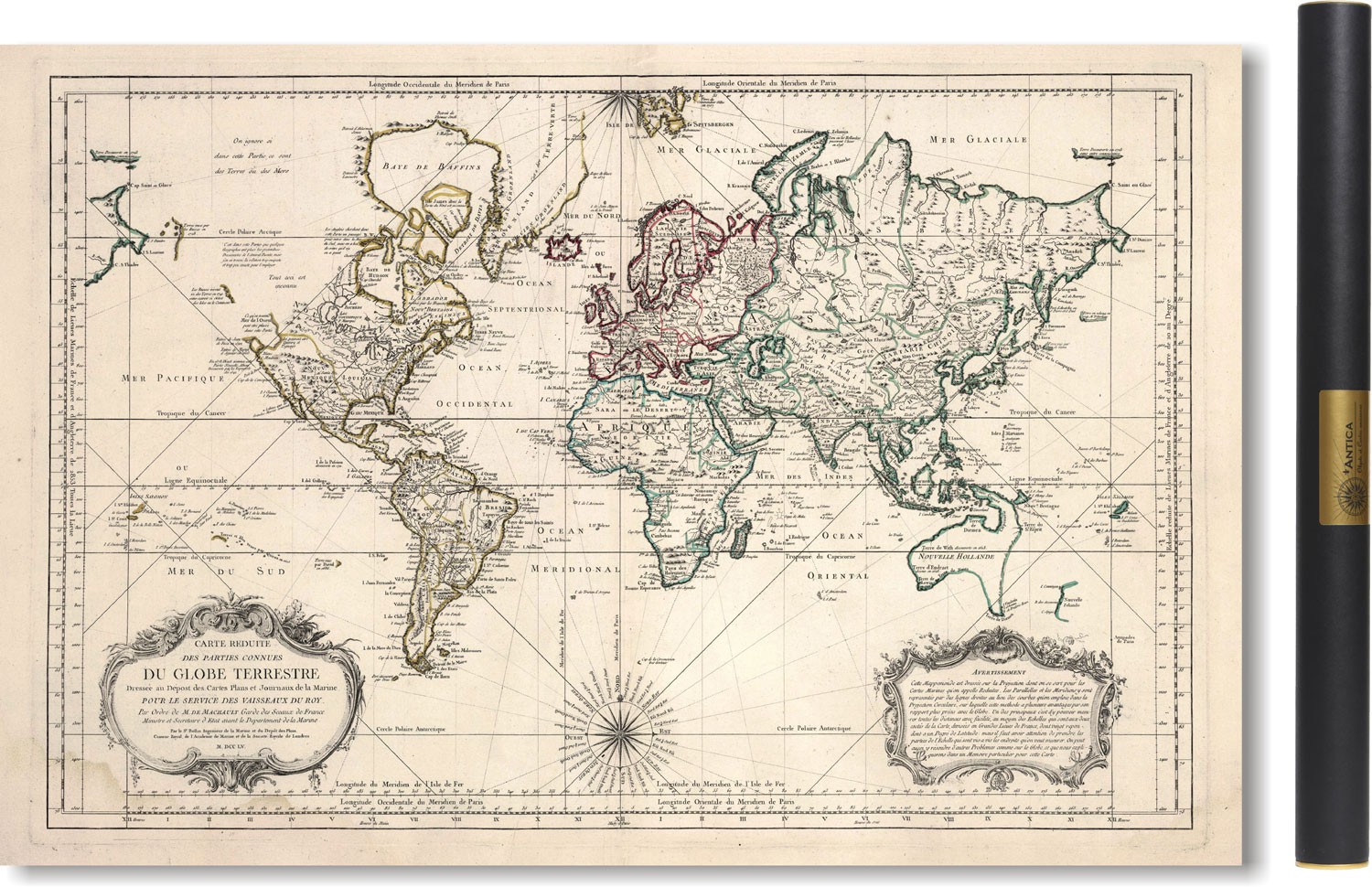 Foulard En Soie Vintage Cartographie Du Monde XVIIème Siècle - 80x120 Cm, Occasion, Motif Carte Ancienne