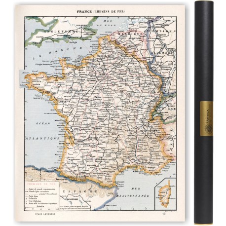 Publicité ancienne carte France voies ferrées aéroports issue de livre
