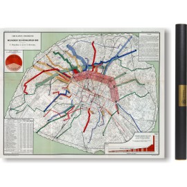 Plan de la circulation des voitures 2 ou 3 chevaux à Paris 1889