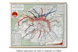 Plan de la circulation des voitures 2 ou 3 chevaux à Paris 1889