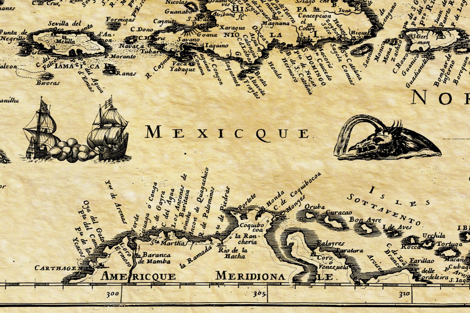 Carte Ancienne Des Caraibes Au Temps Des Pirates En 1657